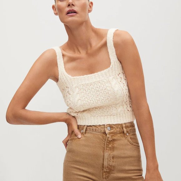 Mango Tops - Mango Openwork Wool Blend Knit Top M
